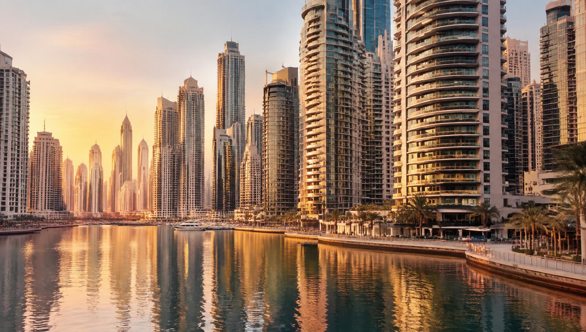 Dubai Marina bij zonsondergang